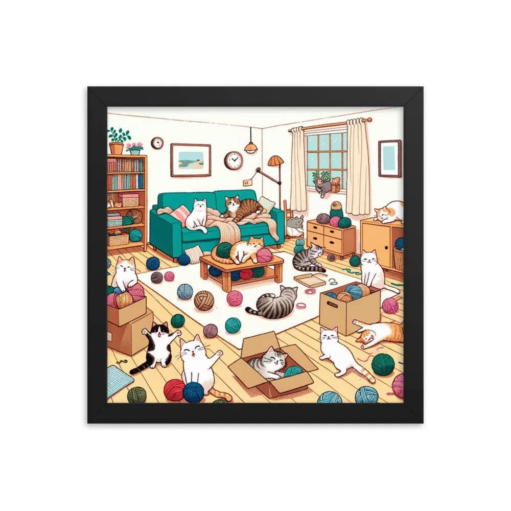 Cozy Cat Paradise Living Room Cartoon Framed Poster - Oh Posters