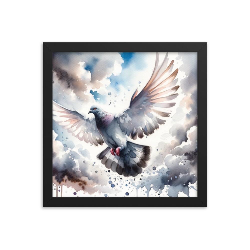 Majestic Pigeon Watercolor Sky Flight Art Framed Poster - Oh Posters