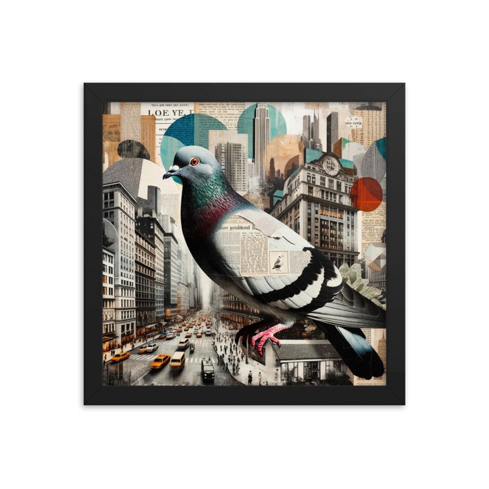 Urban Pigeon Collage Cityscape Art Framed Poster - Oh Posters