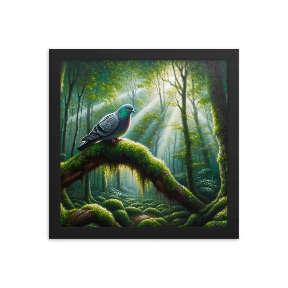 Enchanted Forest Pigeon Mystical Morning Light Framed Poster - Oh Posters