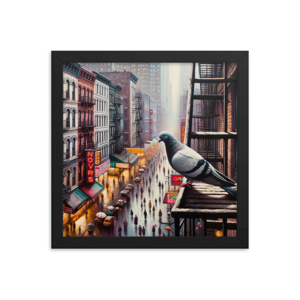 New York Pigeon Overlook Urban Scene Framed Poster - Oh Posters