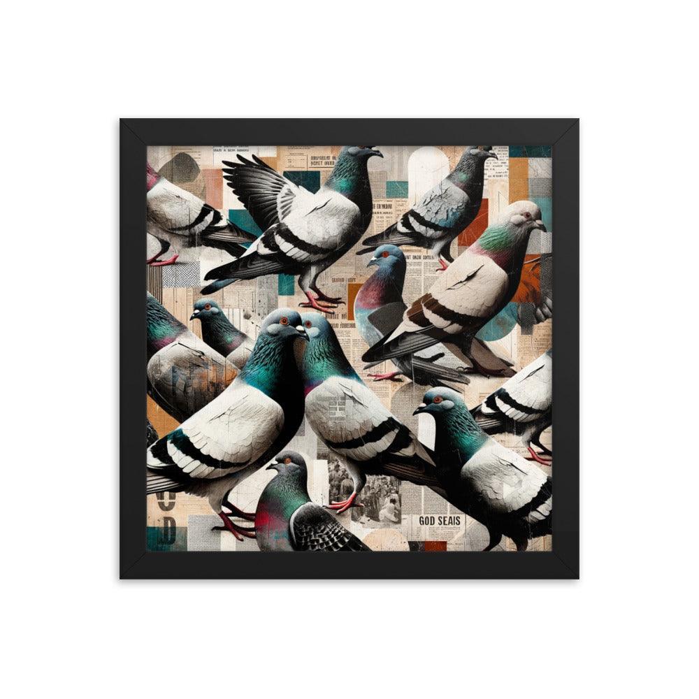 Pigeon Collage in Mixed Media - Contemporary Urban Art Framed Poster - Oh Posters