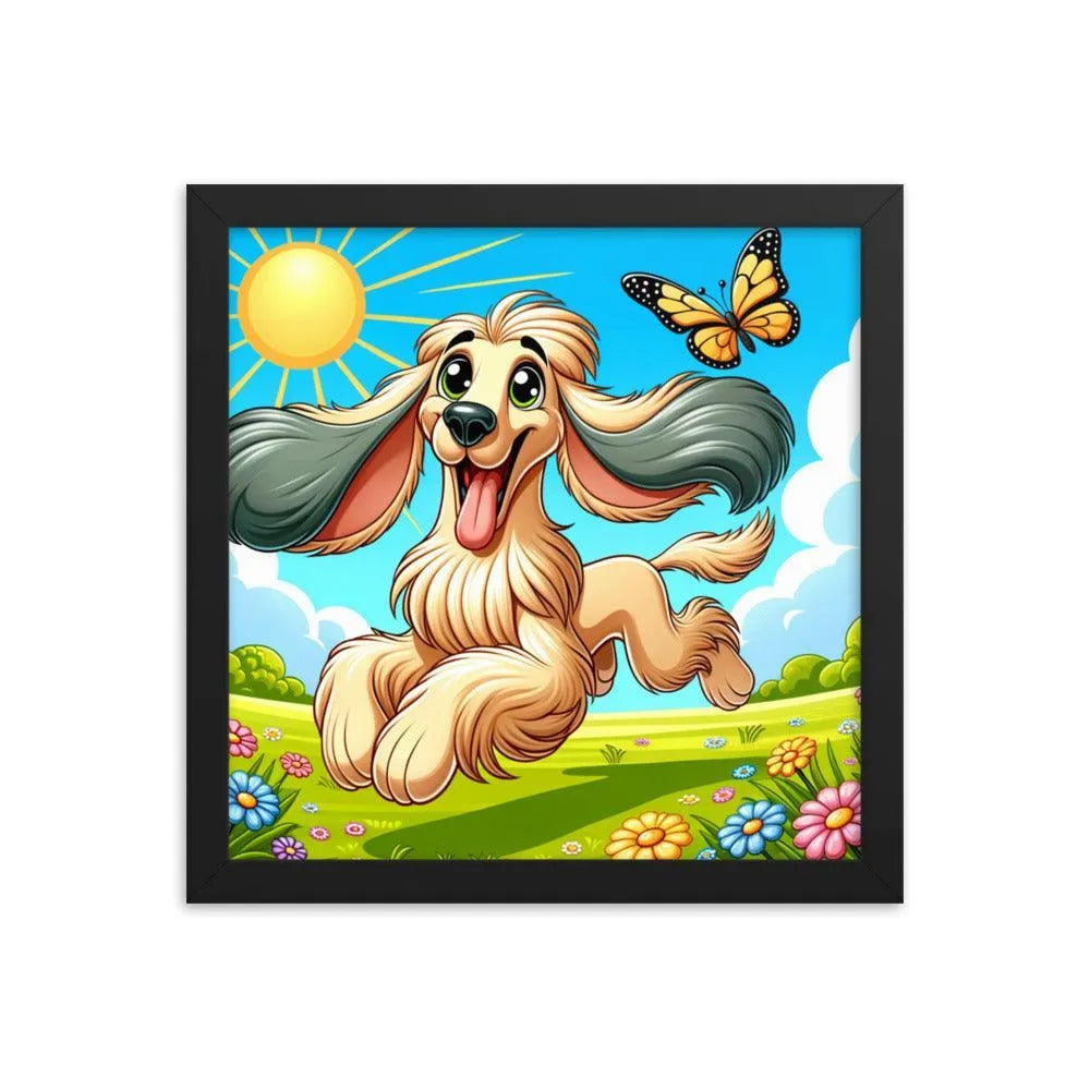 Joyful Afghan Hound Summer Day Cartoon Framed Poster - Oh Posters