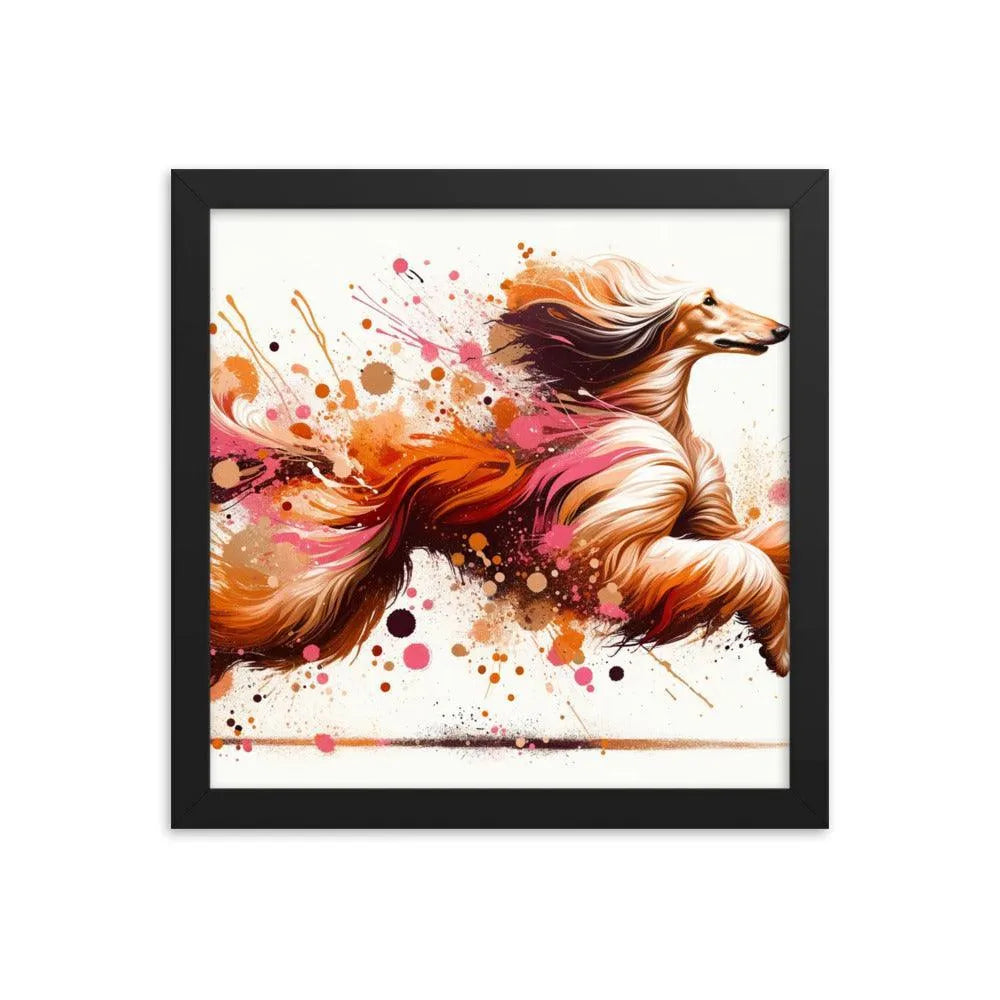 Running Afghan Hound Dynamic Splatter Art Framed Poster - Oh Posters