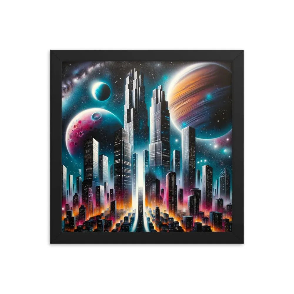 Galactic Metropolis Spray Paint Fantasy Framed Poster - Oh Posters