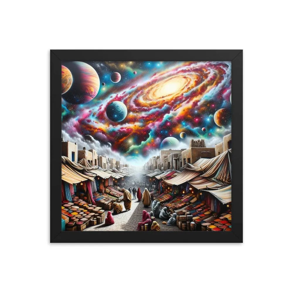 Desert Bazaar Oasis Under Cosmic Sky Spray Paint Art Framed Poster - Oh Posters