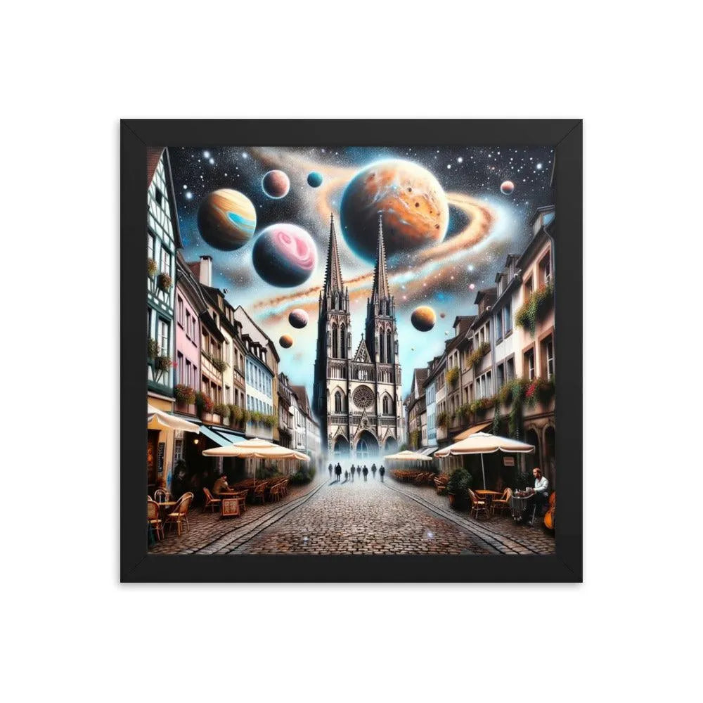 European Town Cosmic Spray Paint Art Framed Poster - Oh Posters