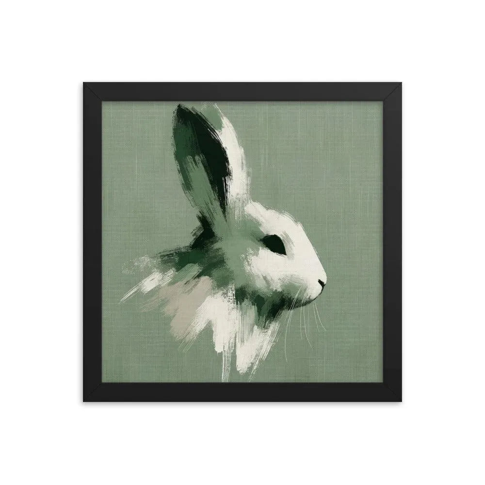 Green Brush Stroke Rabbit Minimalistic Art Framed Poster - Oh Posters