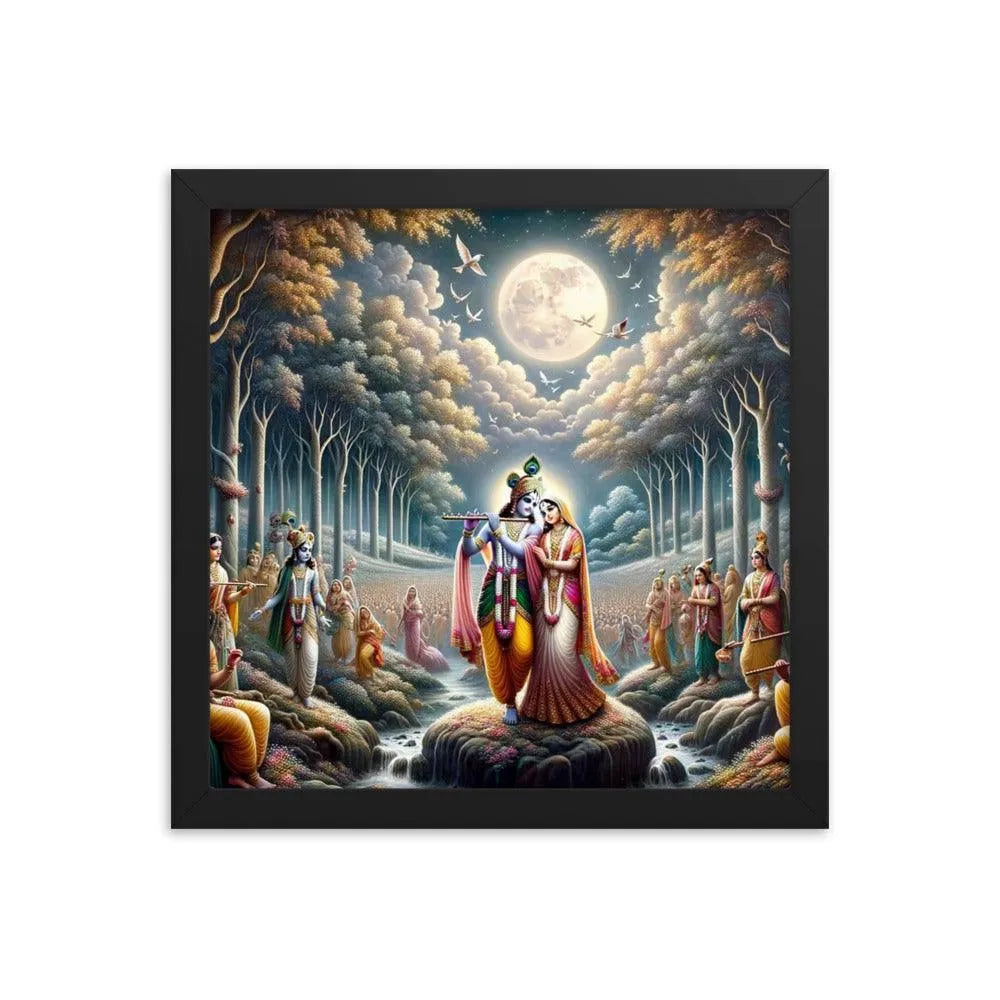 Radha and Krishna's Eternal Love in Vrindavan Hindu Art Framed Poster - Oh Posters