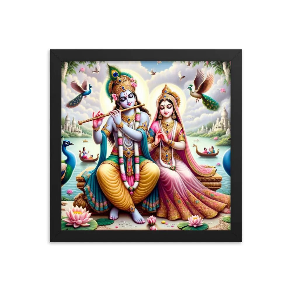 Lord Krishna and Radha Divine Love Hindu Framed Poster - Oh Posters