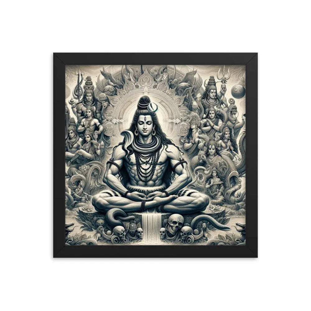 Hindu Lord Shiva Meditating Himalayan Serenity Divine Art Framed Poster - Oh Posters