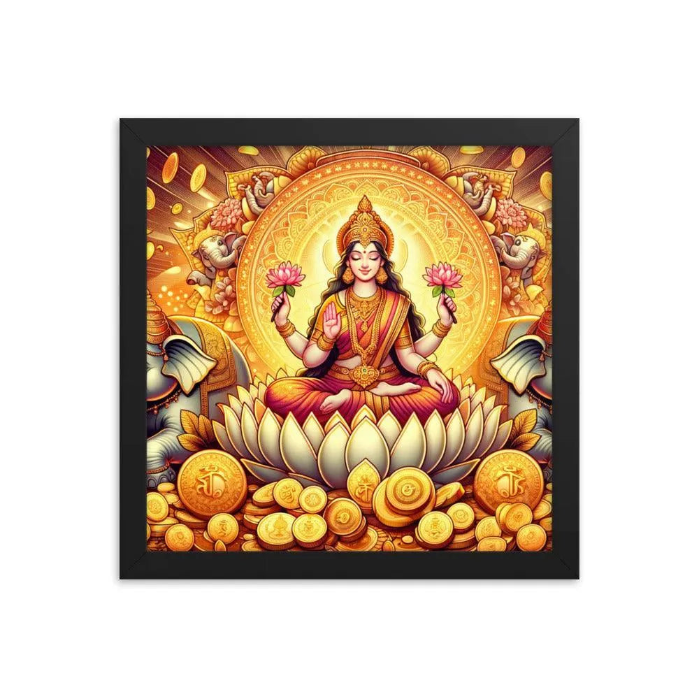 Hindu Goddess Lakshmi Wealth Prosperity Gold Coins Framed Poster - Oh Posters