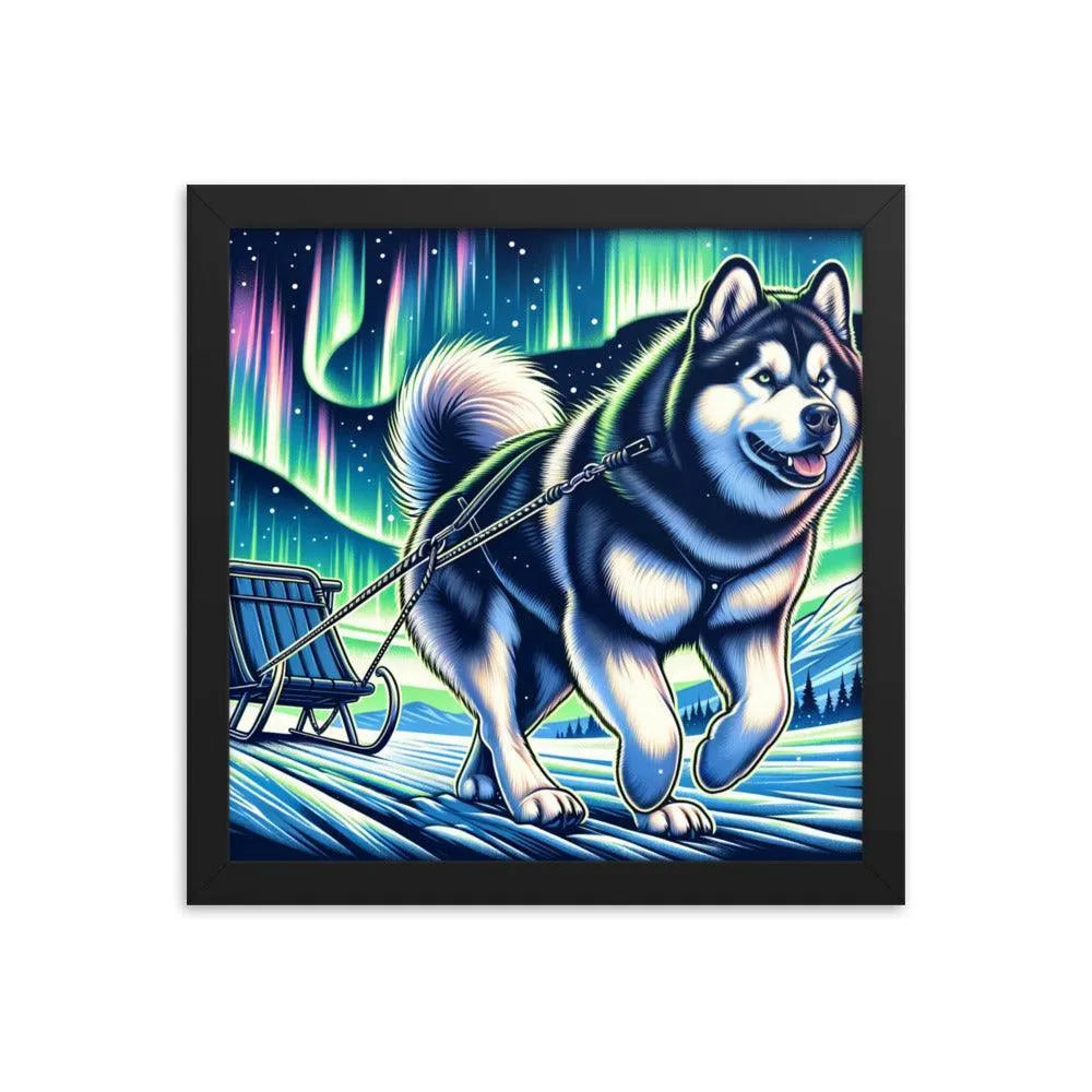 Northern Lights Adventure Alaskan Malamute Art Framed Poster - Oh Posters