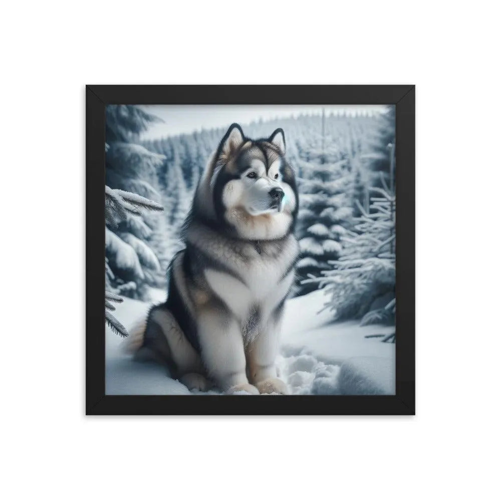 Graceful Alaskan Malamute in Wintry Forest Framed Poster - Oh Posters