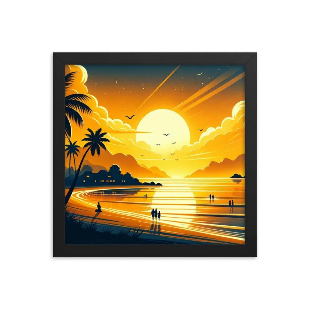 Golden Sunset Beach Illustration Framed Poster - Oh Posters