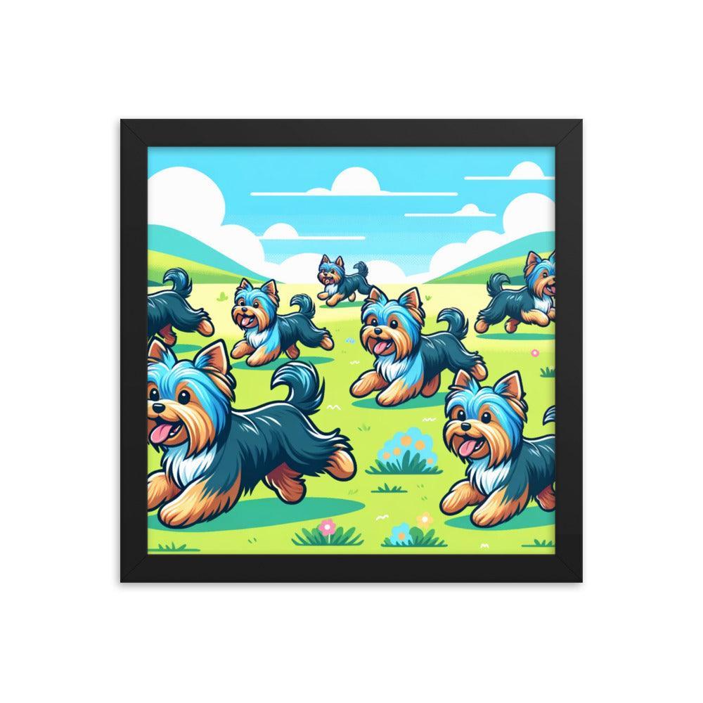 Cheerful Australian Silky Terrier Playtime Cartoon Landscape Framed Poster - Oh Posters