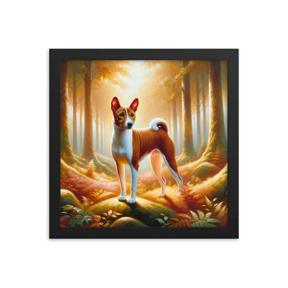 Enchanting Forest Portrait of Basenji Dog in Oil Painting Framed Poster - Oh Posters