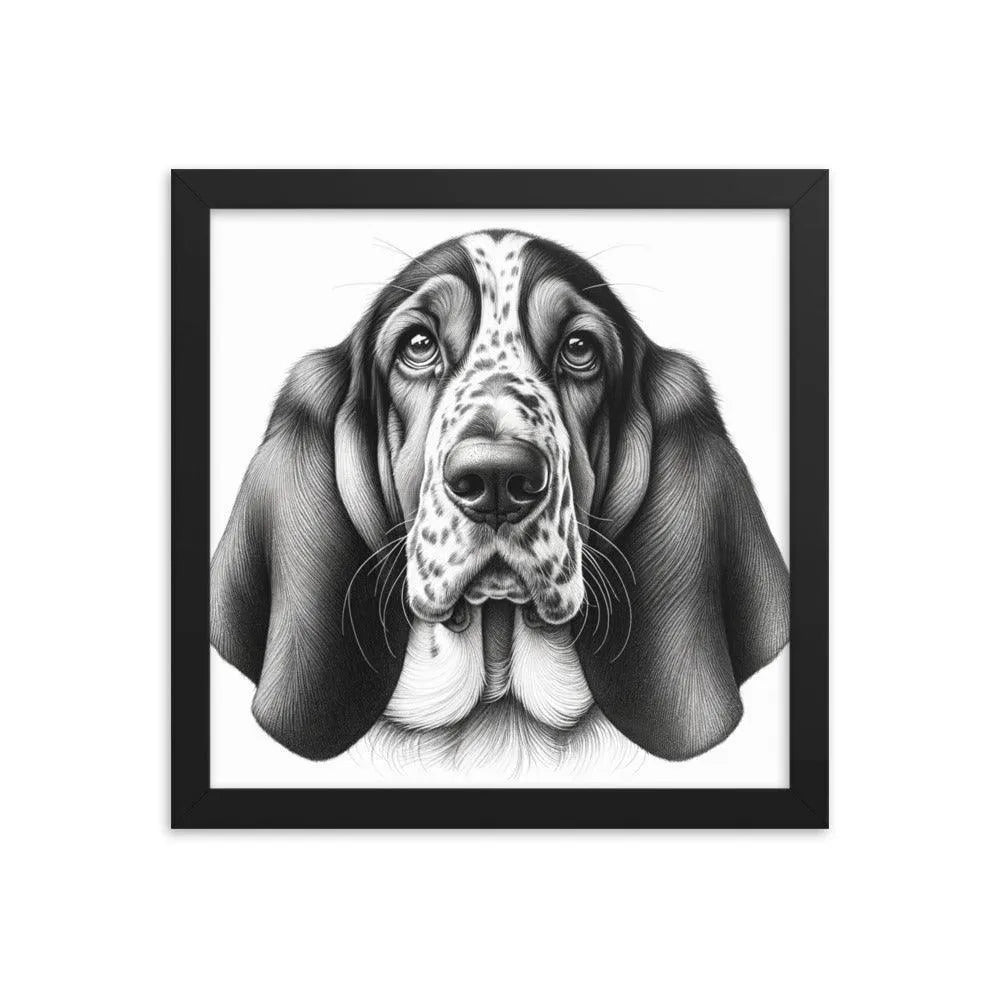 Detailed Basset Bleu de Gascogne Portrait Drawing Framed Poster - Oh Posters