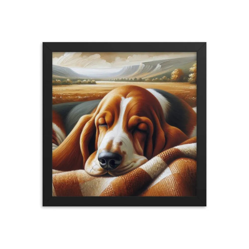 Cozy Basset Hound Peaceful Oil Painting Framed Poster - Oh Posters