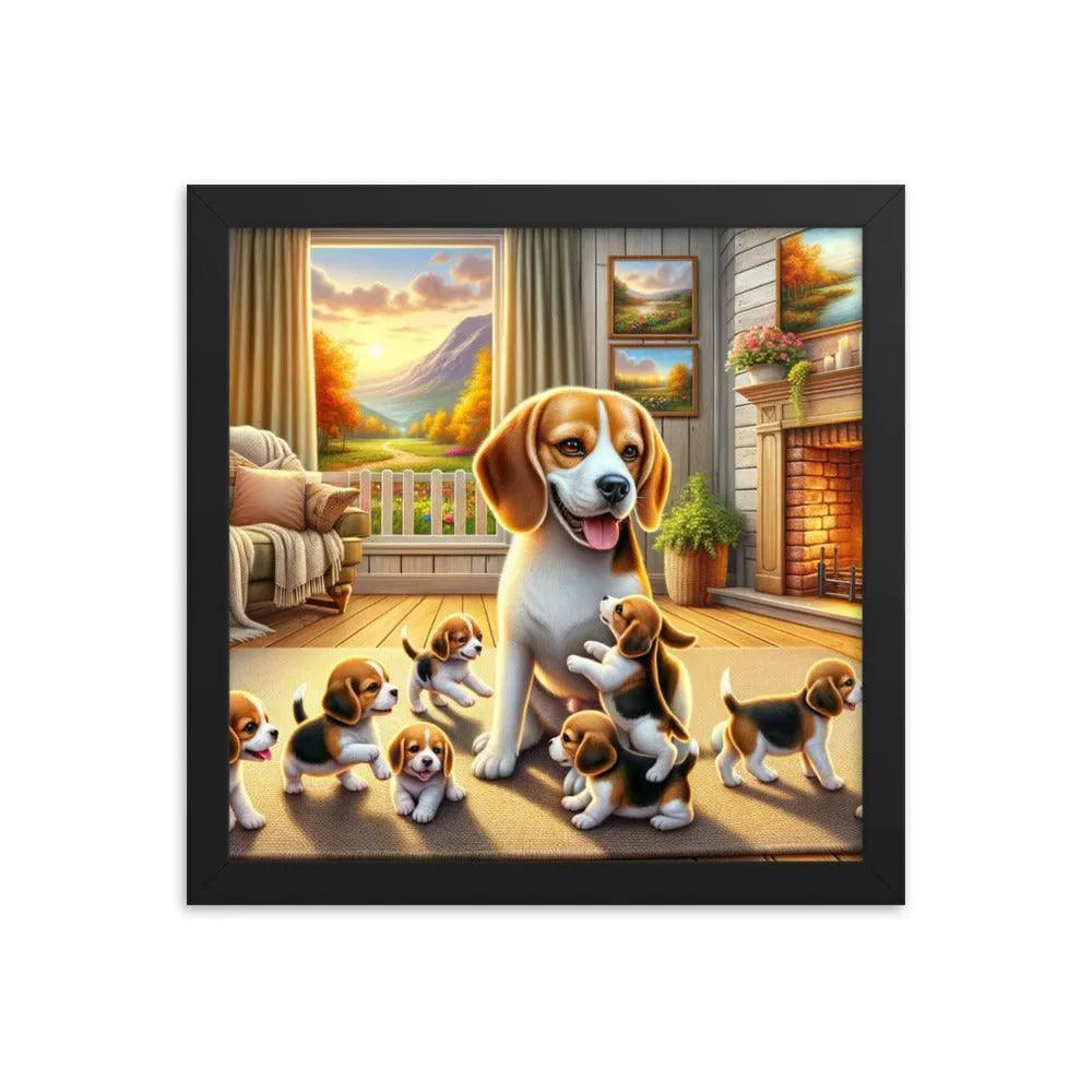 Cozy Beagle Family Heartwarming Home Digital Art Framed Poster - Oh Posters