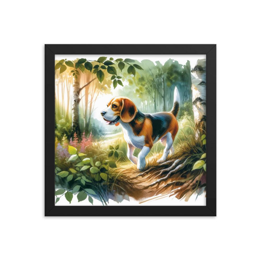 Forest Stroll Beagle in Watercolor Painting Framed Poster - Oh Posters