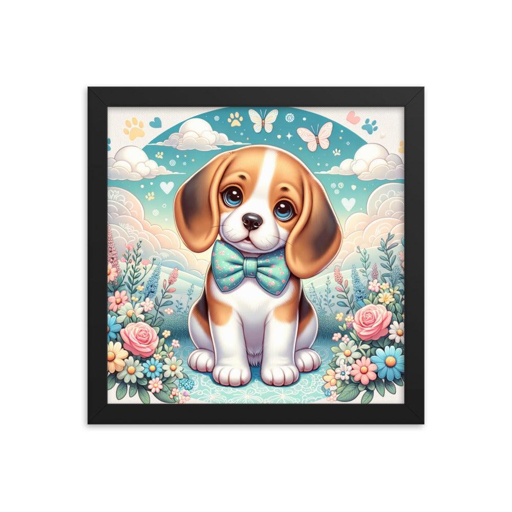 Curious Beagle with Bowtie Vector Art Framed Poster - Oh Posters