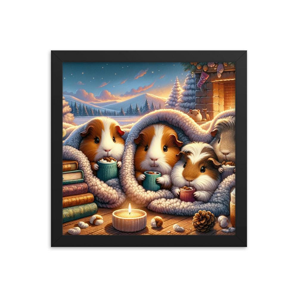 Cozy Guinea Pig Gathering Warmth and Cocoa Peaceful Framed Poster - Oh Posters