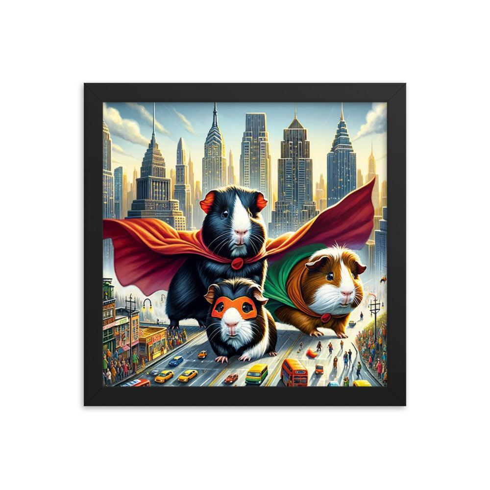 Guinea Pig Heroes Dynamic Cityscape Adventure Framed Poster - Oh Posters