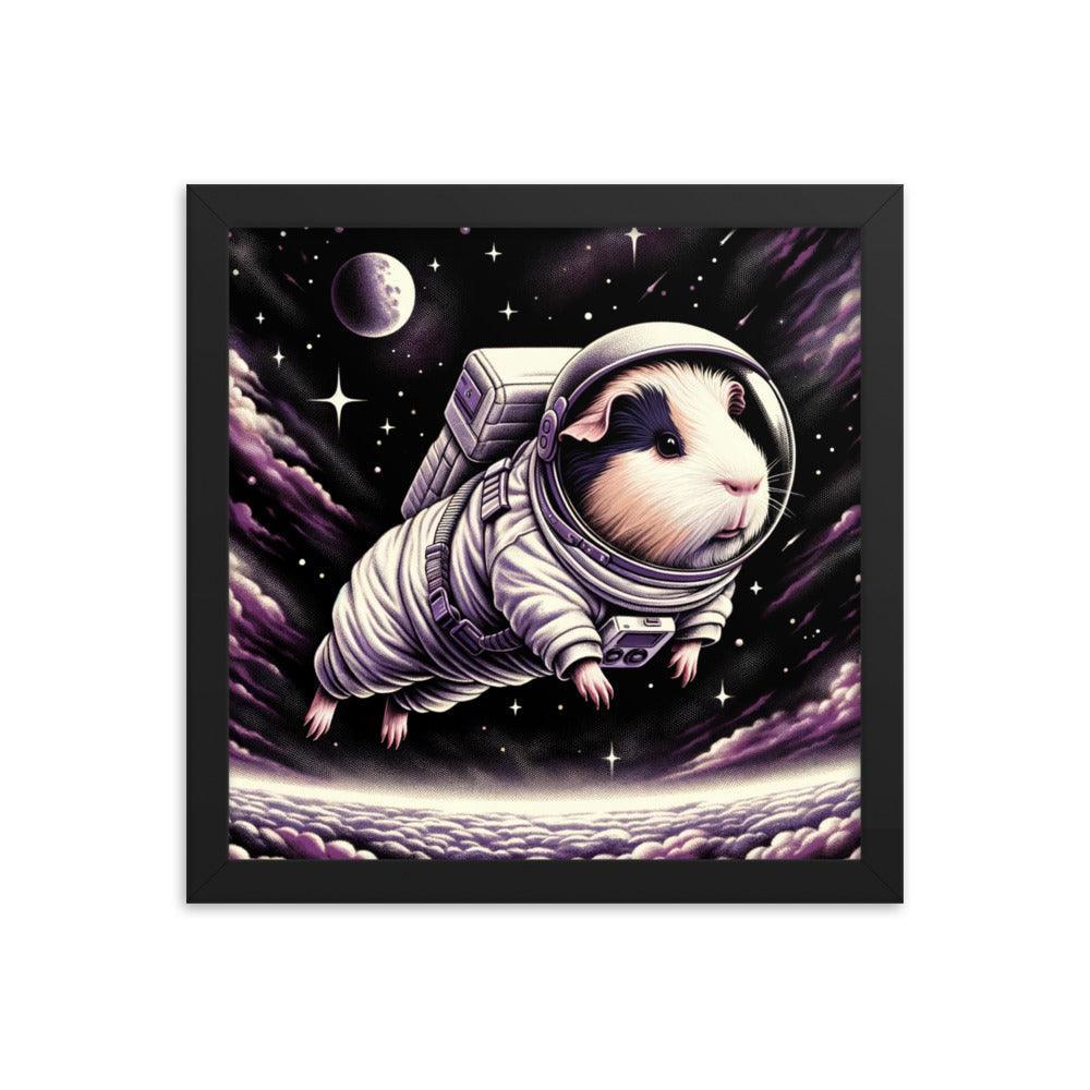 Guinea Pig Astronaut's Cosmic Odyssey Illustration Framed Poster - Oh Posters