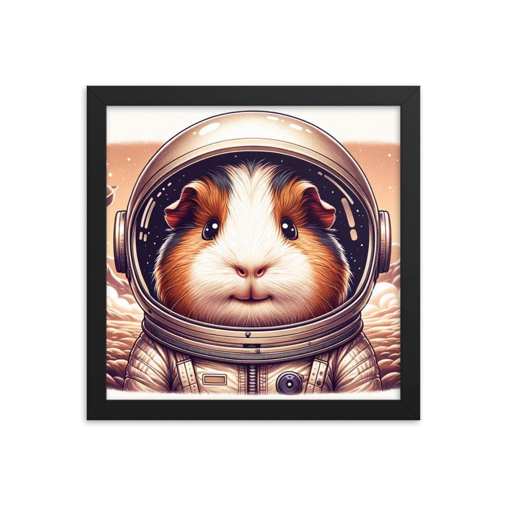 Cute Guinea Pig Astronaut Exploring Cosmic Adventures Illustration Framed Poster - Oh Posters