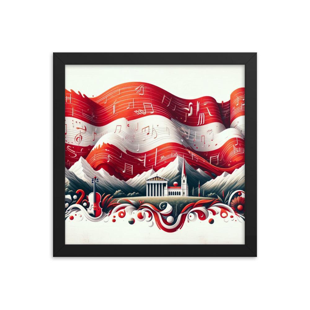 Musical Notes and Alpine Views Austrian Flag Art Framed Poster - Oh Posters