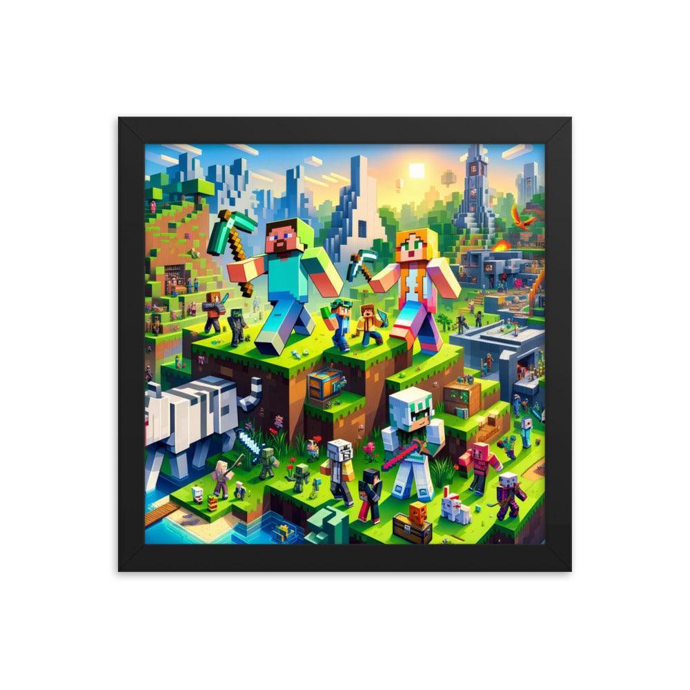 Heroic Minecraft Characters Epic Battle Framed Poster - Oh Posters