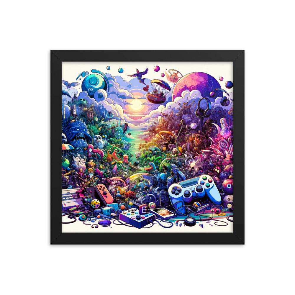 Video Game Universe Colorful Mashup Illustration Framed Poster - Oh Posters