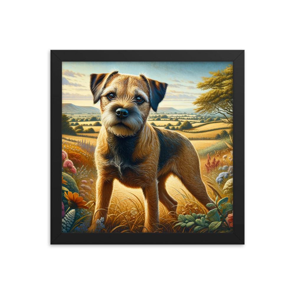 Border Terrier Countryside Morning Glow Art Framed Poster - Oh Posters