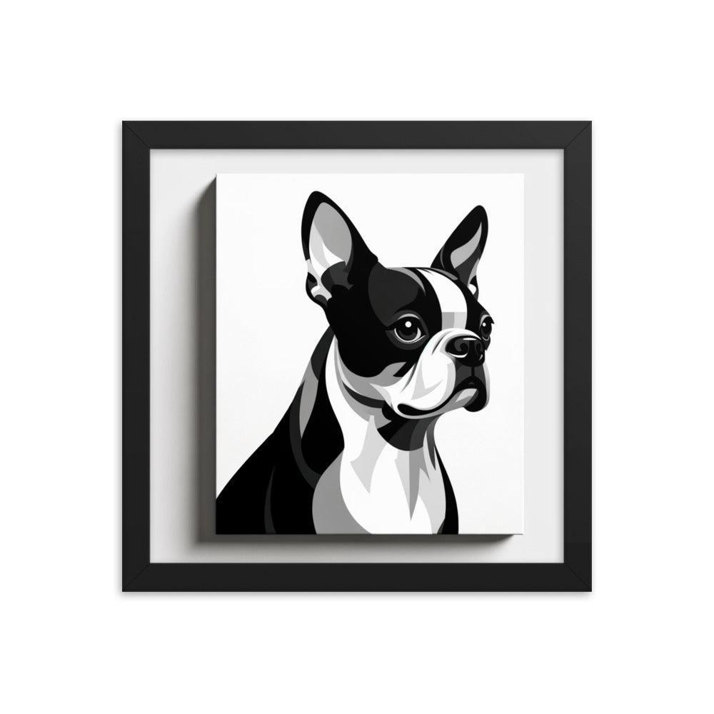 Monochrome Boston Terrier Illustration Framed Poster - Oh Posters