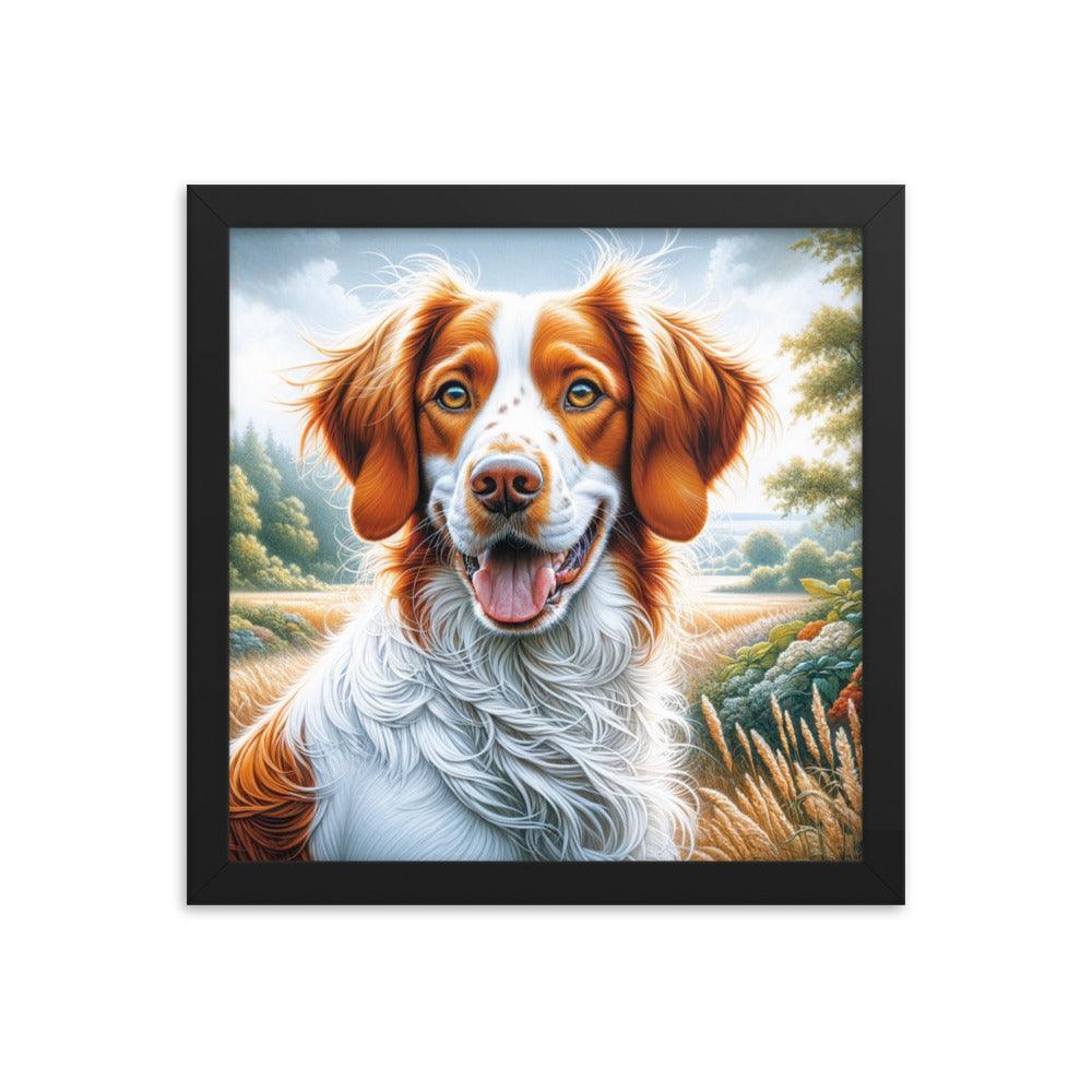 Brittany Dog Energetic Outdoor Pose in Vibrant Colors Framed Poster - Oh Posters