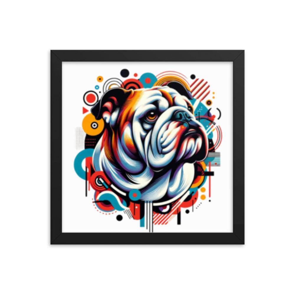 English Bulldog Modern Pop Art with Bold Shapes and Vivid Colors Framed Poster - Oh Posters