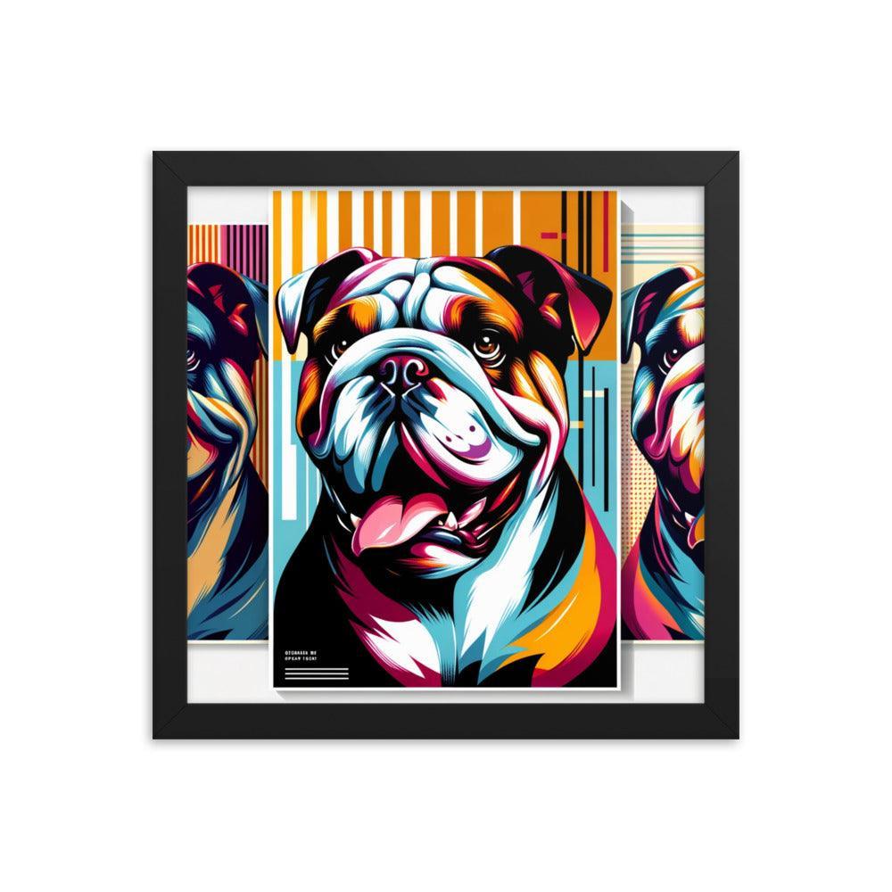 English Bulldog in Dynamic Poses with Contemporary Graphics and Bold Colors Framed Poster - Oh Posters