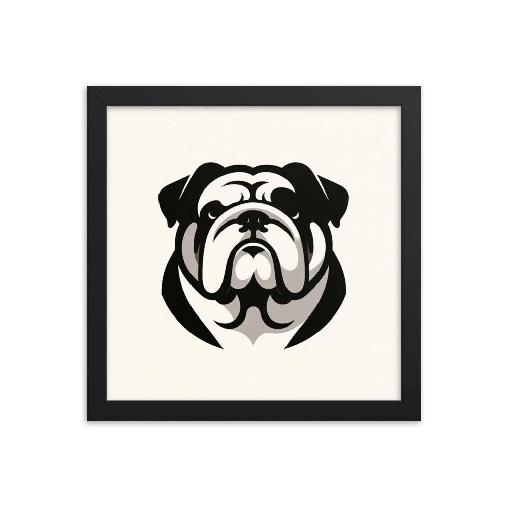 English Bulldog Minimalist Art with Clean Lines and Monochrome Palette Framed Poster - Oh Posters