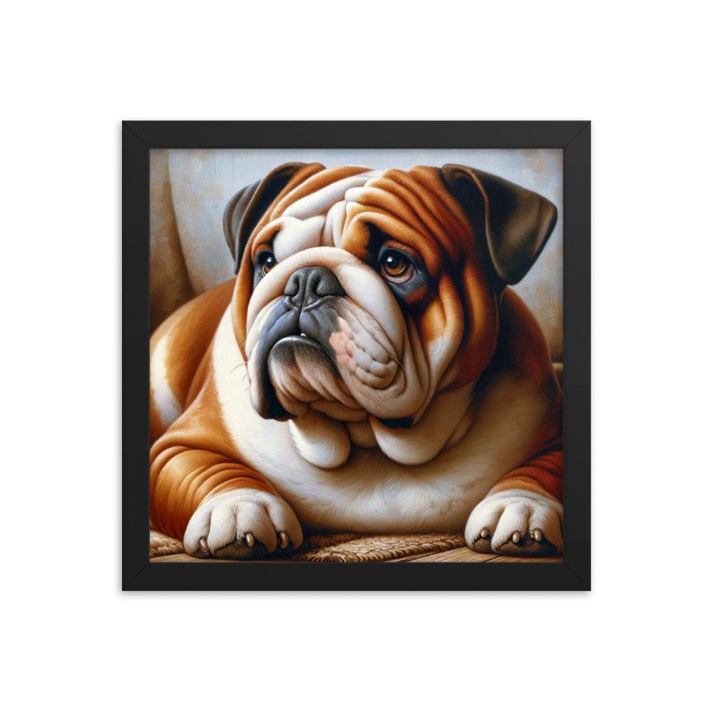 English Bulldog Elegance in Rich Colors with Simple Background Framed Poster - Oh Posters