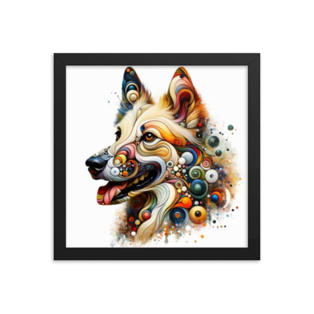 Canaan Dog in Eclectic Art Fusion with Abstract Forms and Vibrant Colors Framed Poster - Oh Posters