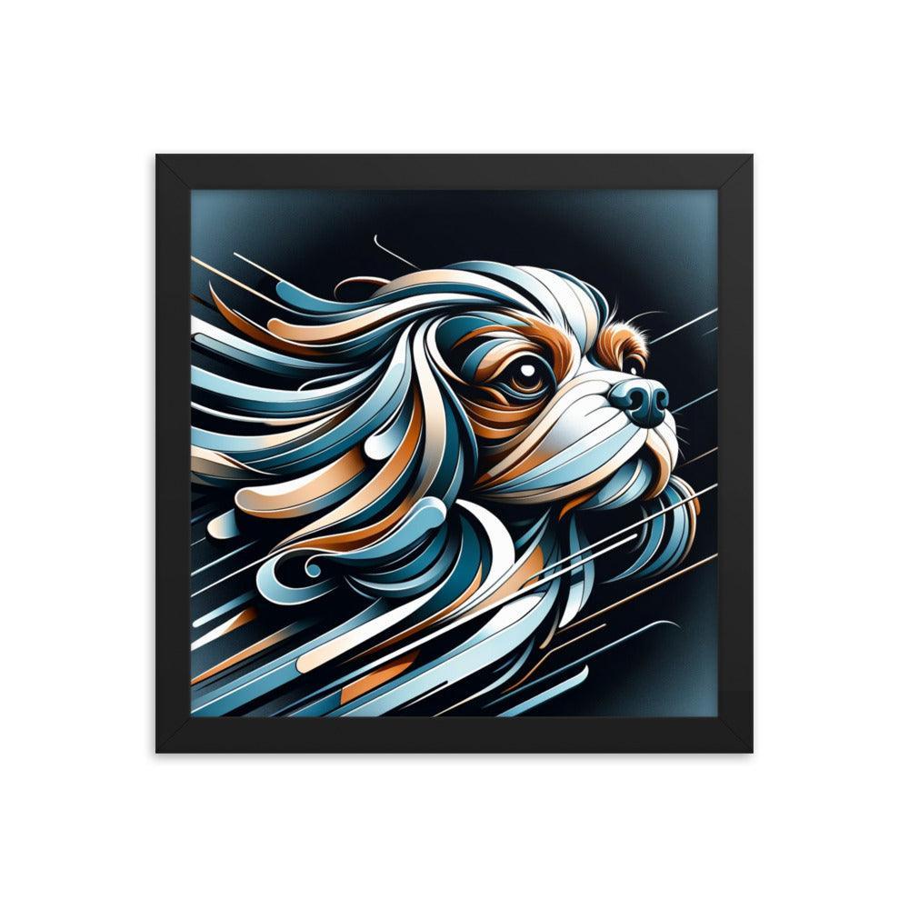 Cavalier King Charles Spaniel Futurism with Dynamic Lines and Metallic Tones Framed Poster - Oh Posters