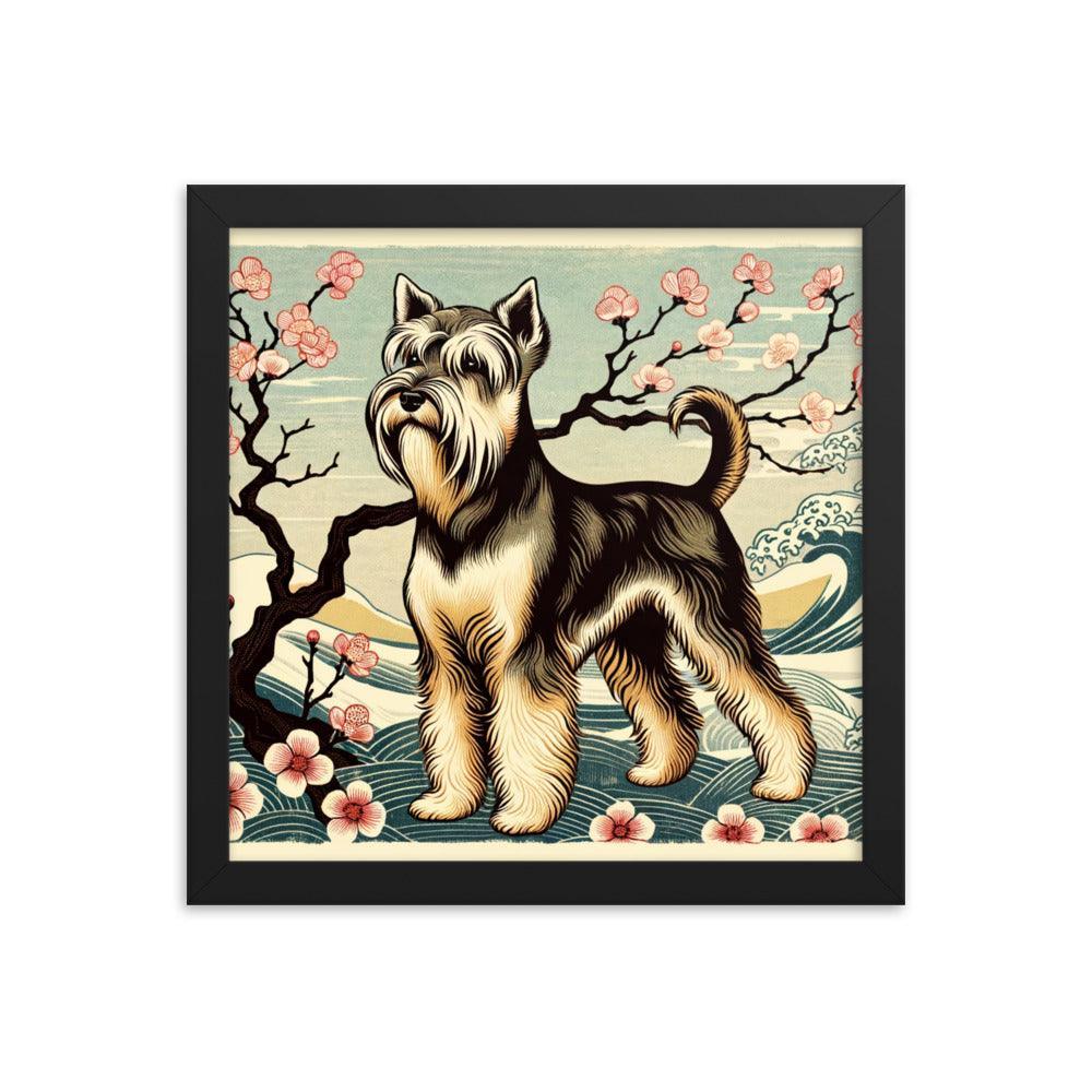 Cesky Terrier in Japanese Ukiyo-e Style with Traditional Scenery and Textures Framed Poster - Oh Posters