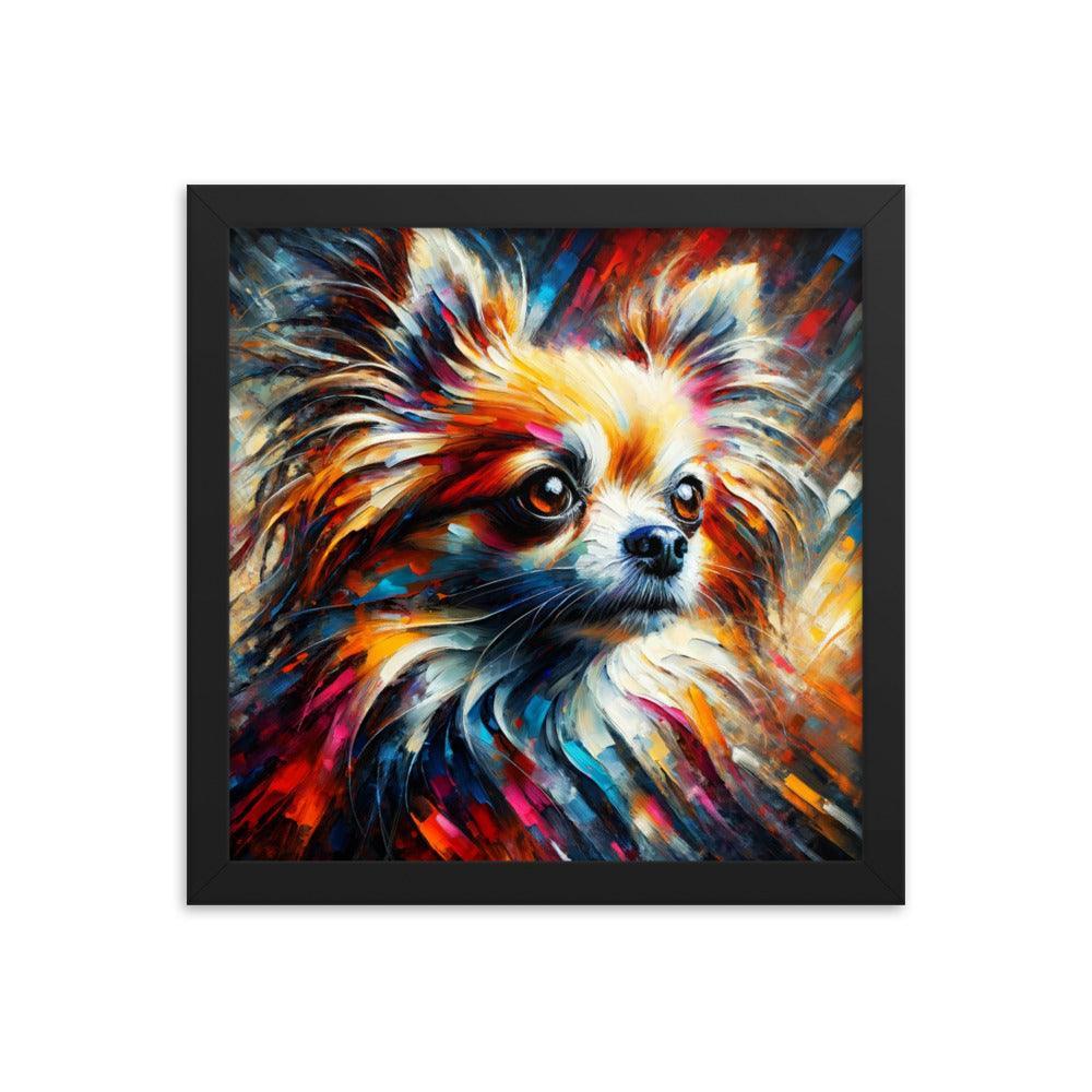 Long Coat Chihuahua Burst Art with Bold Brushstrokes and Intense Colors Framed Poster - Oh Posters