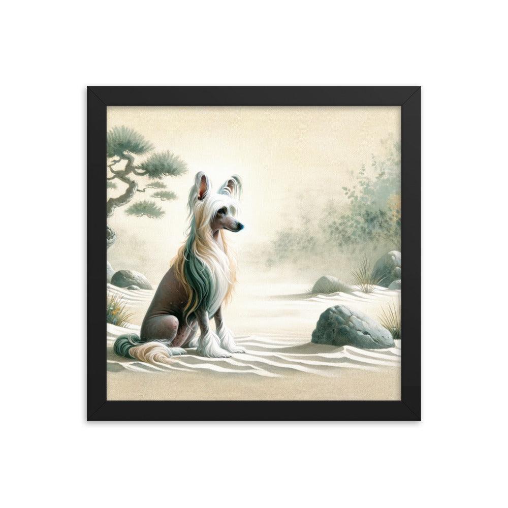 Chinese Crested Dog in Zen Garden Art with Soft Colors Framed Poster - Oh Posters