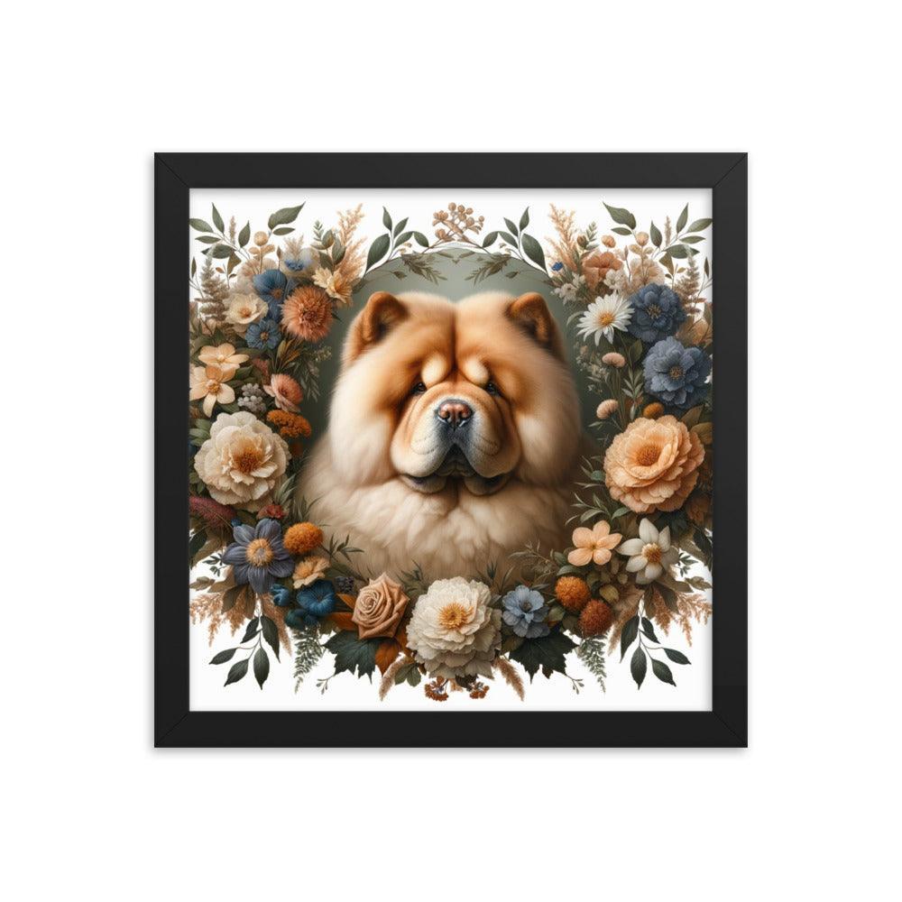 Chow Chow in Detailed Floral Frame with Natural Colors Framed Poster - Oh Posters