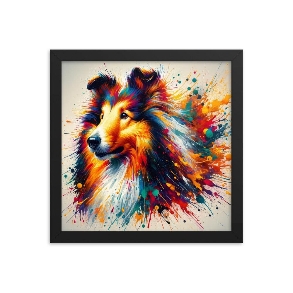 Rough Collie Dog Splatter Art Explosive Colors Framed Poster - Oh Posters