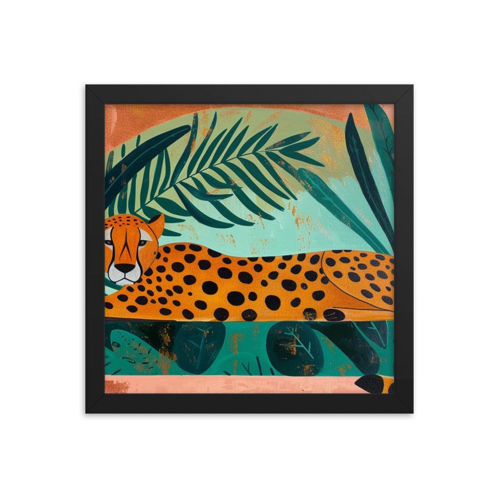 Cheetah Repose in Lush Greenery Artwork Framed Poster - Oh Posters