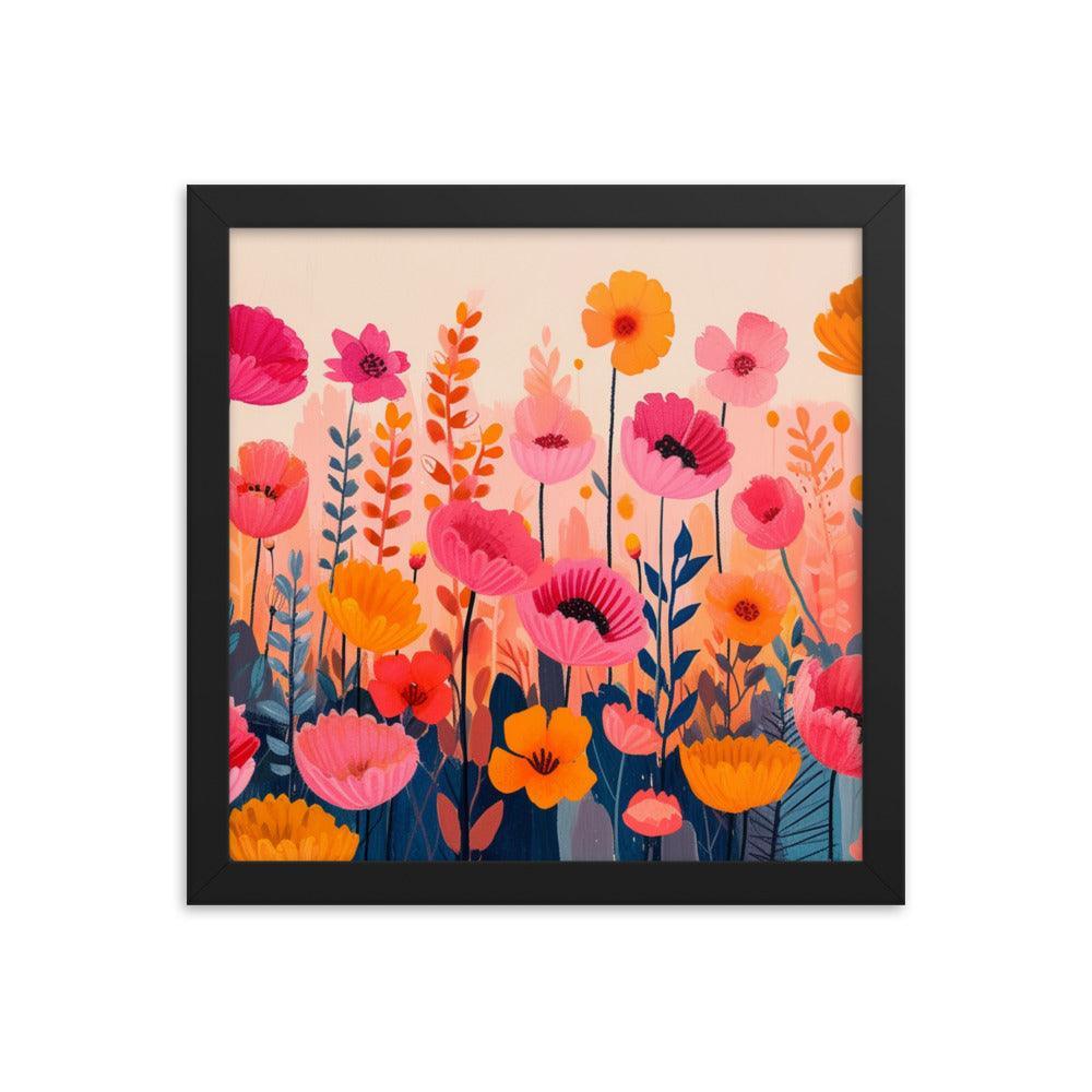 Cheerful Wildflowers Warm Tones Illustration Framed Poster - Oh Posters