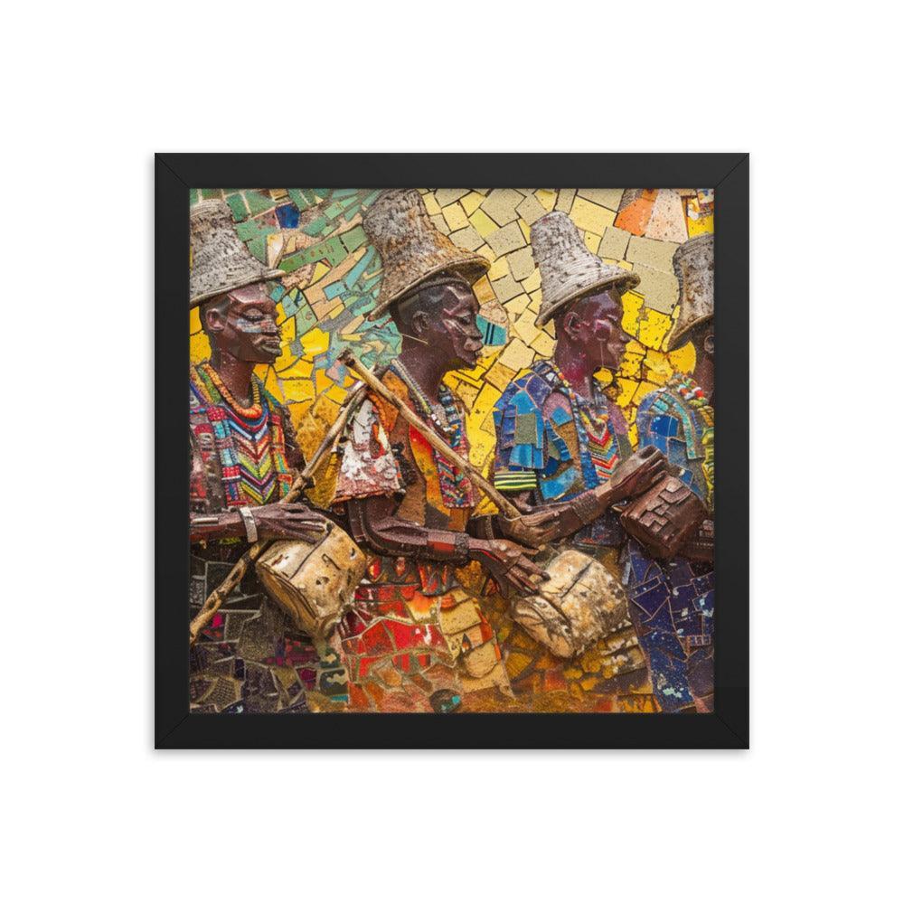 Colorful Cameroon Drummers Mosaic Art Framed Poster - Oh Posters